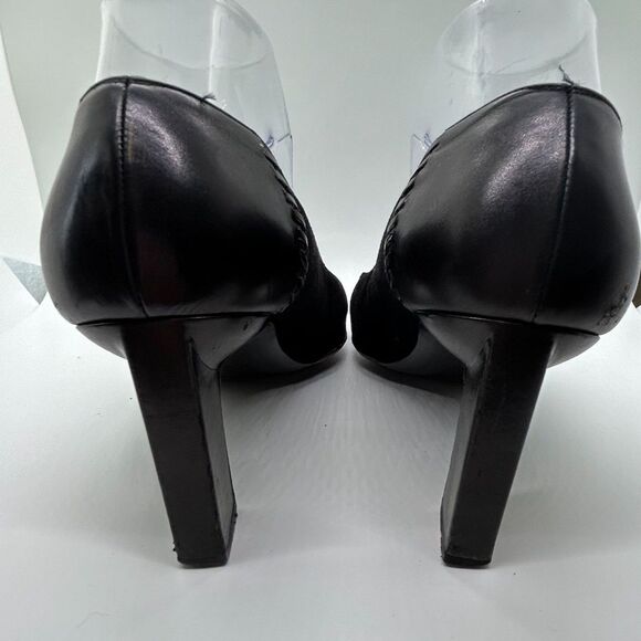 Vintage St. John Black Smooth and Suede Leather High Heel Pumps Size 8B - Picture 6 of 12